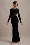 Runway Black Lace Asymmetric Cut-Out Maxi Dress