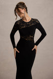 Runway Black Lace Asymmetric Cut-Out Maxi Dress