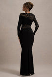 Runway Black Lace Asymmetric Cut-Out Maxi Dress