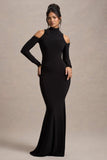 Catarina Black Turtle-Neck Long-Sleeve Maxi Dress With Cold Shoulders