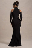 Catarina Black Turtle-Neck Long-Sleeve Maxi Dress With Cold Shoulders