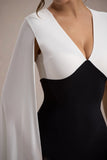 Grace Kelly Black & White Plunge-Neck Maxi Dress With Cape Sleeves