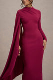 Aldona Mulberry High-Neck Long-Sleeve Maxi Dress With Cape Sleeve
