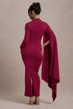 Aldona Mulberry High-Neck Long-Sleeve Maxi Dress With Cape Sleeve