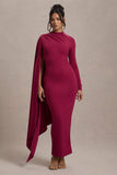 Aldona Mulberry High-Neck Long-Sleeve Maxi Dress With Cape Sleeve