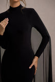 La Nuit Black High-Neck Long-Sleeve Maxi Dress With Cape