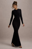 Kalilah Black Long-Sleeve Ruched Maxi Dress