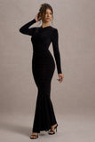 Kalilah Black Long-Sleeve Ruched Maxi Dress