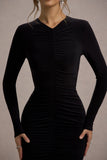 Kalilah Black Long-Sleeve Ruched Maxi Dress