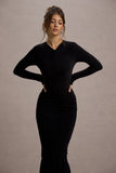 Kalilah Black Long-Sleeve Ruched Maxi Dress