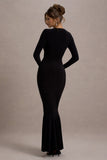 Kalilah Black Long-Sleeve Ruched Maxi Dress