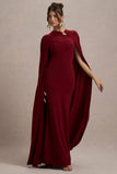 Aliza Berry Cape Maxi Dress With Gold Ring