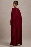 Aliza Berry Cape Maxi Dress With Gold Ring