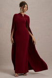 Aliza Berry Cape Maxi Dress With Gold Ring