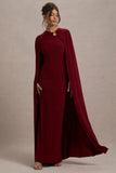 Aliza Berry Cape Maxi Dress With Gold Ring