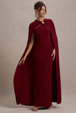 Aliza Berry Cape Maxi Dress With Gold Ring