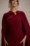 Aliza Berry Cape Maxi Dress With Gold Ring