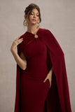 Aliza Berry Cape Maxi Dress With Gold Ring