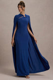 Aliza Royal Blue Cape Maxi Dress With Gold Ring