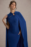 Aliza Royal Blue Cape Maxi Dress With Gold Ring
