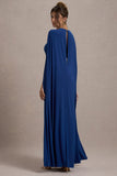Aliza Royal Blue Cape Maxi Dress With Gold Ring