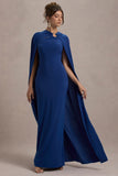 Aliza Royal Blue Cape Maxi Dress With Gold Ring