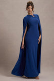 Aliza Royal Blue Cape Maxi Dress With Gold Ring