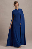 Aliza Royal Blue Cape Maxi Dress With Gold Ring