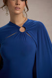 Aliza Royal Blue Cape Maxi Dress With Gold Ring