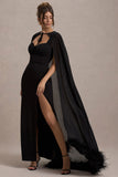 Veranna Black Chiffon Cape with Fur Trim
