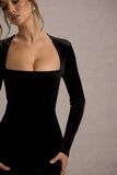 Morana Black Velvet Square-Neck Long-Sleeve Maxi Dress