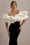 Cecily Black Velvet Bardot Maxi Dress With Satin Ruffle Trim