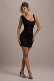 Sirena Black Asymmetric Draped Mini Dress