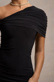 Alessio Black One-Shoulder Mini Dress With Drape