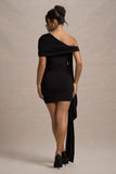 Alessio Black One-Shoulder Mini Dress With Drape