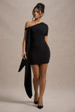 Alessio Black One-Shoulder Mini Dress With Drape