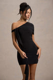 Alessio Black One-Shoulder Mini Dress With Drape