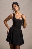 Fiala Black Square-Neck Mini Dress With Volume Skirt