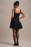 Fiala Black Square-Neck Mini Dress With Volume Skirt