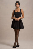 Fiala Black Square-Neck Mini Dress With Volume Skirt
