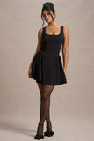 Fiala Black Square-Neck Mini Dress With Volume Skirt