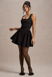 Fiala Black Square-Neck Mini Dress With Volume Skirt