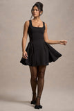 Fiala Black Square-Neck Mini Dress With Volume Skirt