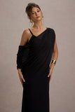 Aeliana Black Strappy V-Neck Maxi Dress With Chiffon Sash