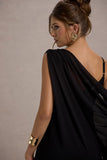 Aeliana Black Strappy V-Neck Maxi Dress With Chiffon Sash