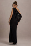 Aeliana Black Strappy V-Neck Maxi Dress With Chiffon Sash