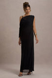Aeliana Black Strappy V-Neck Maxi Dress With Chiffon Sash