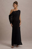 Aeliana Black Strappy V-Neck Maxi Dress With Chiffon Sash