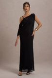 Aeliana Black Strappy V-Neck Maxi Dress With Chiffon Sash
