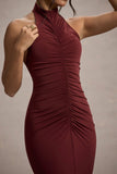Arietta Port High-Neck Ruched Fishtail Maxi Dress